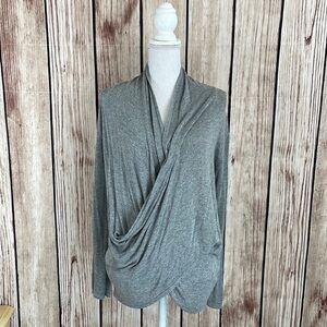 Audrey Ann Gray Cross Drape Blouse w/White Floral Lacy Back - Medium